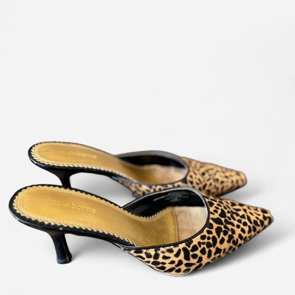 VINTAGE 90s Liz Claiborne Leopard Print Pointed Mule Heels